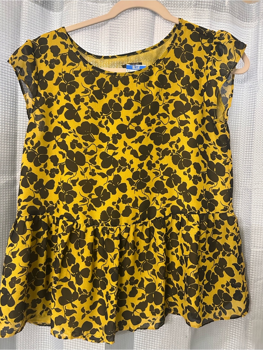 Ann Taylor Factory Yellow and Black Floral Peplum Top